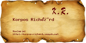Korpos Richárd névjegykártya